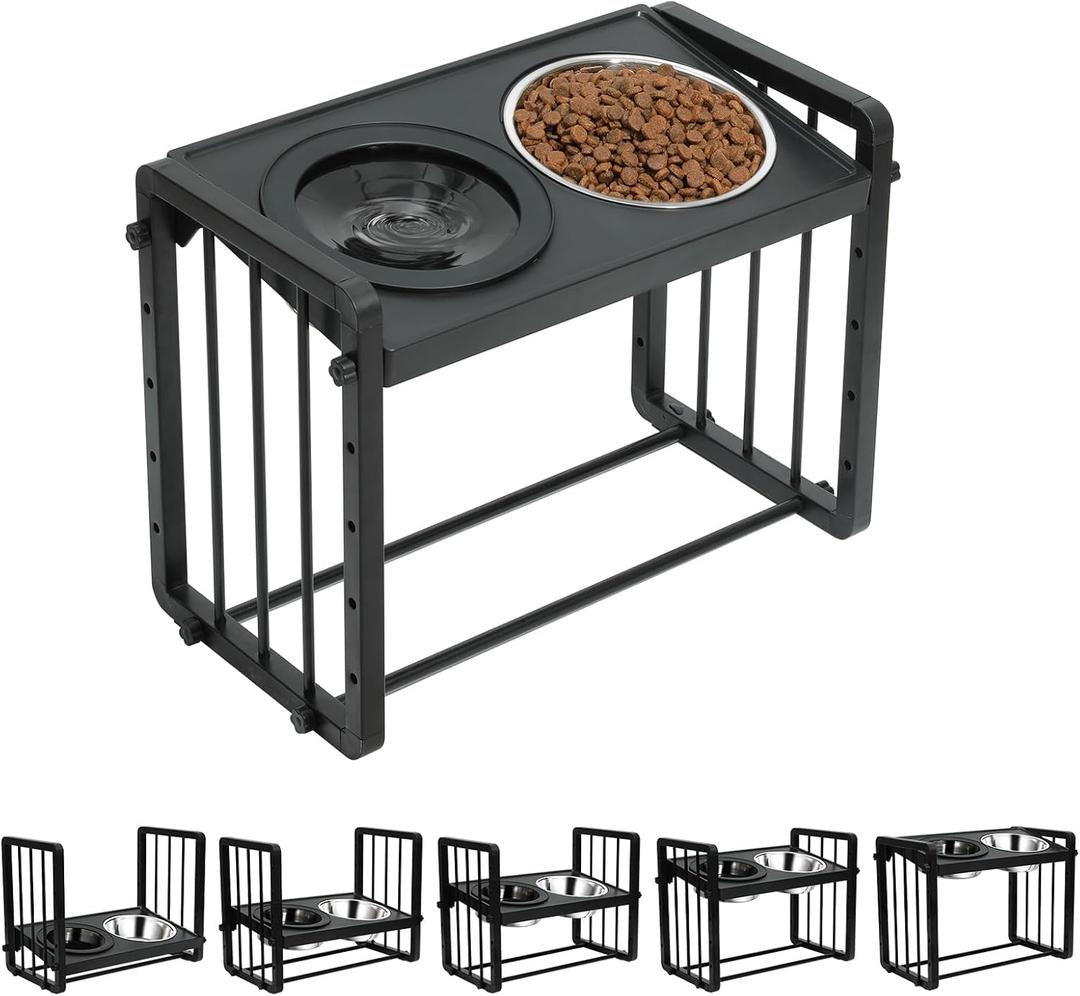 Elevated Dog Bowls 5 Height Adjustable Raised Dog Bowl with Stainless Steel Food Bowls, No Spill Water Bowl Slow Feeder for Large Medium Dogs Pets Adjust to 3.15", 5.51", 7.87",10.24",12.6"