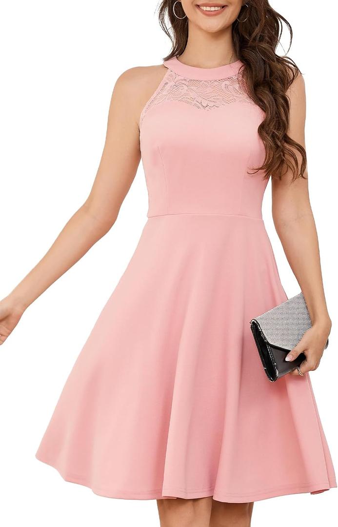 Bbonlinedress Women Cocktail Formal Wedding Dress Halter Evening Party Short Bridesmaid Holiday Prom Dresses for Teens 2026 (Pink, S)