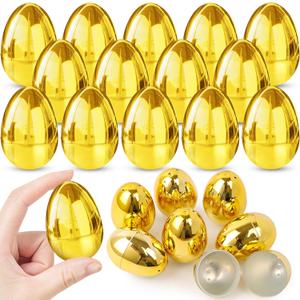 48 PCS Golden Easter Eggs Empty 2.4" Shiny Metallic Plastic Easter Eggs Fillable Surprise Gold Eggs for Easter Egg Hunt Fillling Candy Treats Toys Basket Stuffers Classroom Rewards Prize