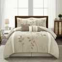 Stratford Park Beige Comforter Set King Size, 7 Piece Embroidery Bedding Set, Pillow Sham, Bedskirt, Decorative Pillow, Floral Comforters, Home Decor