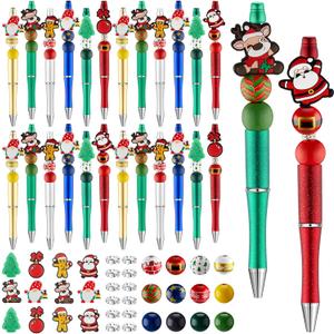 Ctosree 36 Sets Christmas Beadable Pens, Beadable Pens Kit Christmas Beadable Pens Bulk Christmas DIY Bead Pens for Kids Students School Christmas DIY Making Gift