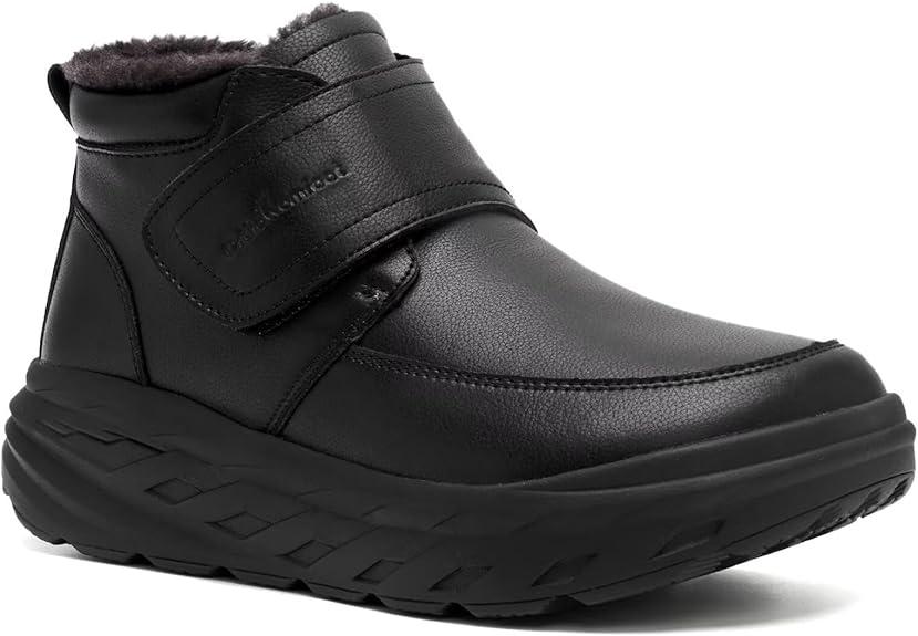 OrthoComfoot Women's Orthopedic Wide Leather Winter Ankle Boots: Comfortable Diabetic Arch Support Dress Shoes for Plantar Fasciitis, Casual Hook and Loop Walking Shoes for Foot and Heel Pain