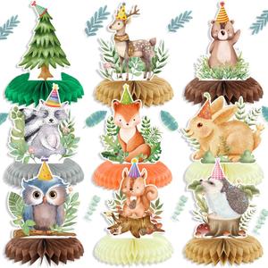 2 x 9 Pack Woodland Animals Honeycomb Centerpieces Table Decorations Woodland Baby Shower Decorations for Girl Boy Forest Theme Baby Shower Birthday Party Decorations Supplies