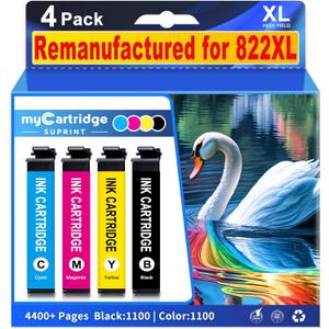 for 822XL Ink Cartridges Combo Pack Remanufactured Replacement for Epson 822XL Ink Cartridges for 822XL Printer Ink Epson use with WF-3820 Workforce Pro WF-4820 WF-3820 WF-4820 822 (Pack of 4)