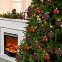 Syhood 12 Pieces Glitter Christmas Ball Ornaments Rhinestone Sequin Christmas Decorations Hanging Plastic Balls for Xmas Trees Wedding Party Holiday Decorations(3.15 Inch,Brown)