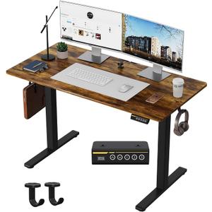 Electric Standing Desk, 48x24 Inches Adjustable Height Stand up Desk, Sit Stand Home Office Desk with Splice Board, 3 Preset Heights, Equipped with Hooks,Ergonomic Computer WorkstationBrown