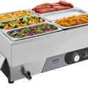 VEVOR Commercial Food Warmer, 1500W Electric Stainless Steel Steam Food Warming with Lid, Fast Heating Countertop Buffet Bain Marie with Six 1/3 Size Food Pans, for Catering, Restaurant and Party