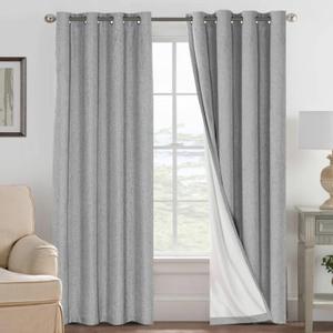 H.VERSAILTEX Linen Blackout Curtains 84 Inches Long, 100% Absolutely Blackout Thermal Insulated Textured Linen Look Curtain Draperies Anti-Rust Grommet with White Liner, 2 Panels, Dove Gray