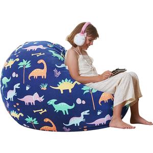 Aubliss Stuffed Animal Storage Bean Bag Chair Cover for Kids, Dinosaur Zipper Beanbag Chair Cover for Organizing Toddler and Kids' Rooms Plush Toys (Medium (32''))