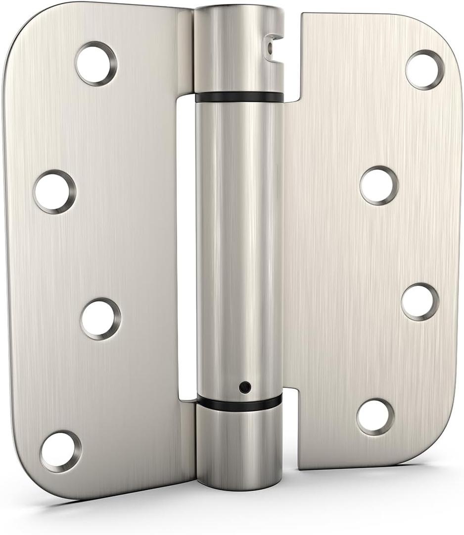 goldenwarm Pack of 2 4 inch Door Hinges Satin Nickel Self-Closing Spring Door Hinges - Heavy-Duty Spring Hinges for Interior and Exterior Doors, 5/8" Radius Corners