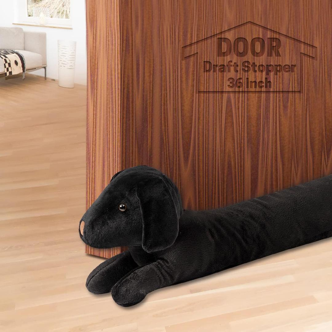 SWISSELITE 36 Inch Under Door Stopper, Decorative Door Noise Blocker, Weighted 3.2 Pounds Animal Air Draft Stopper Soundproof Energy Saver for Door & Window (Dog Black)
