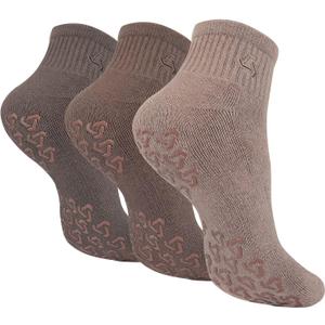 Ozaiic Non Slip Socks Grip for Yoga Home Workout Pure Barre, Pilates, Hospital, Ideal Cushion Socks for Men and Women (Large, 3 Pairs-Coffee)