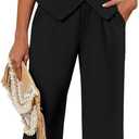Ficerd Women's 2 Piece Outfits, Sleeveless Cotton Suit Vest and Wide Leg Pant Summer Business Casual Button V Neck Blazer Set(Black,Medium)