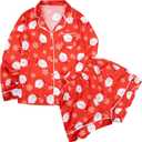 MYHALF Christmas Santa Pajama Set Women Christmas Pajamas Xmas Long Sleeve Sleepwear 2 Piece Button Down Pjs Lounge Set (Large)