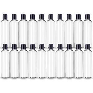 ljdeals 8 oz Clear Plastic Empty Bottles with Black Disc Top Caps, Refillable Containers for Shampoo, Lotions, Cream and More Pack of 20, BPA Free, Made in USA