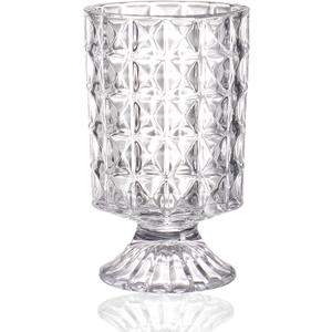 MCMCNCUIU Crystal Clear Glass Vase, Large Vase for Flowers, Pedestal Glass Vase for Living Room, Bedroom, Dining Table, Birthday, Wedding, 7 inch (Checkboard)
