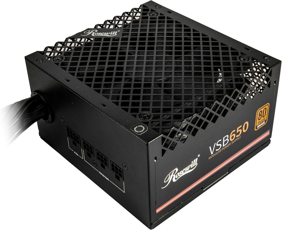 Rosewill VSB 650W 80+ Bronze, ATX 3.0 & 3.1 Compatible, Semi-Modular Power Supply, PCIe 5.1 12V-2x6 Connector, 105C/221F Japanese Capacitor, 120mm ICB Silent Fan 