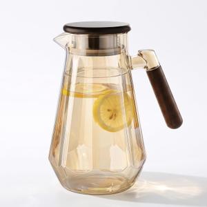 1.8L Glass Pitcher with Lid and Spout, Borosilicate Glass Carafe for Hot/Cold Drink, Water Pitchers with Handle for Fridge, Extra Large Jug for Iced Tea, Coffee, Juice, Beverage