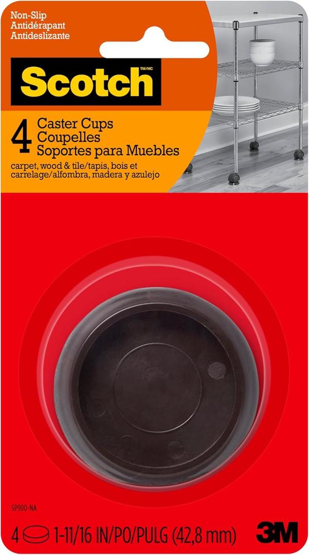 Scotch Caster Cups, Round Hard Brown 1-11/16in 4pk, Chair Leg Floor Protectors, Furniture Pads for Hardwoods Floors