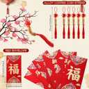 30 Pcs Chinese New Year Decoration 2026 Include 2 Pcs 45 x 9in Chinese Knot Couplets 6 Red Envelope 16 Potted Plant Pendant and 6 Copper Coin Pendants for Lunar New Year Decoration(Blessings)