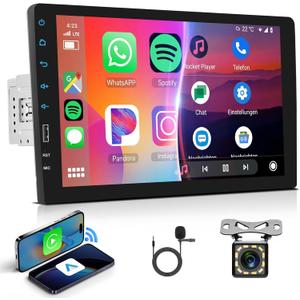 Single DIN Car Stereo with Wireless Carplay & Android Auto,Hodozzy 9 Inch IPS Touch Screen Radio with Bluetooth GPS Car Audio Receivers, Mirror Link, FM Radio,SWC/USB/DSP+ Backup Camera