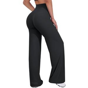 VOYJOY Straight Leggings Bottoms Wide Leg Pants for Women 33" High Waist Stretch Casual Sweatpants (X-Small, Black)