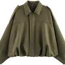 Bnigung Womens Faux Suede Bomber Jacket Casual Lapel Pilot Cropped Coat Oversized Motorcycle Jackets 2025 Outerwear, XS