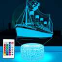 Titanic Night Light - Led Illusion Table Lamp with 16 RGB Colors & Remote Control Gifts for Boys & Girls Bedroom & Boat Party Decor Ideal Birthday, Xmas, Holiday Present