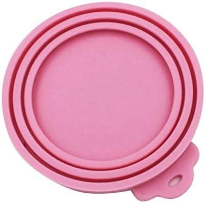Pet Silicone Canned Lid Cover Dog Cat Food Storage Top Cap Reusable (Pink)