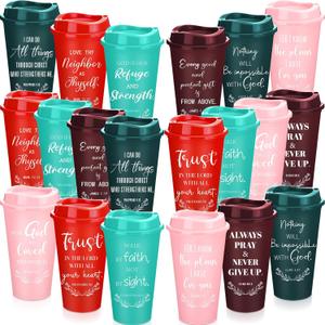 Skylety 20 Pack Christian Gifts 16oz Bible Verse Tumbler Bulk Plastic Coffee Cups with Lids for Men Women Inspirational Religious Church Gifts for School Independence Day Party Favor (Bright Color)