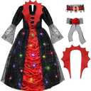 Meland Vampire Costume for Girls, Light up Halloween Costumes for Kids & Toodlers Aged 10-14 Years Old
