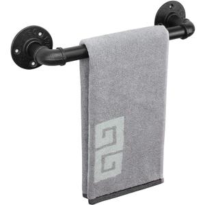 NearMoon Industrial Pipe Towel Bar, Heavy Duty Bathroom Hardware Towel Holder Accessory, Wall Mounted DIY Rustic Iron Bathroom Towel Rack Holder (12 Inch, Black)