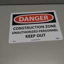 NMC D493RB OSHA Sign, Legend "DANGER - CONSTRUCTION ZONE UNAUTHORIZED PERSONNEL KEEP OUT", 14" Length x 10" Height, Rigid Plastic, Black on White