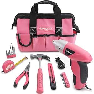 Hi-Spec Electric Screwdriver 21pc 3.6V Pink USB Small Power Screwdriver Set. Cordless & Rechargeable, wtih Compact Hand Tool Box Bag
