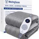 Westinghouse Electric Blanket Heated Throw, Super Cozy Soft Flannel 50"" x 60"" Heated Throw with 6 Fast Heating Levels & 2-10 Auto-Off, Machine Washable, ETL&FCC Certification, Light Grey