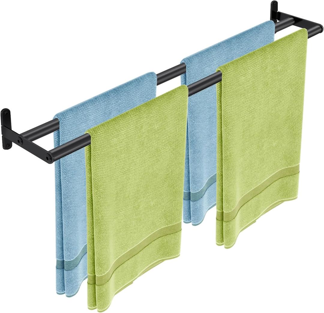 Double Towel Bar, 32 Inch Towel Racks for Bathroom, Stainless Steel Bathroom Towel Holder, Towel Rack Wall Mounted Towel Hanger Towel Rod, Matte Black