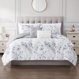 Modern Threads 5-Piece Printed Comforter Set, Giverny King in White Grey Blue  Soft Comforter, 2 Pillow Shams, and 2 Decorative Pillows