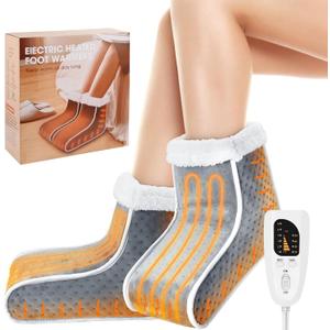 Split Electric Foot Warmer, Quick Heating Pad for Feet, 6-Level Heated Slippers for Men Women, Soft Heated Boots, Feet Warmer with Detachable Washable Liner for Home (12.2*5.9*8.61/Grey)