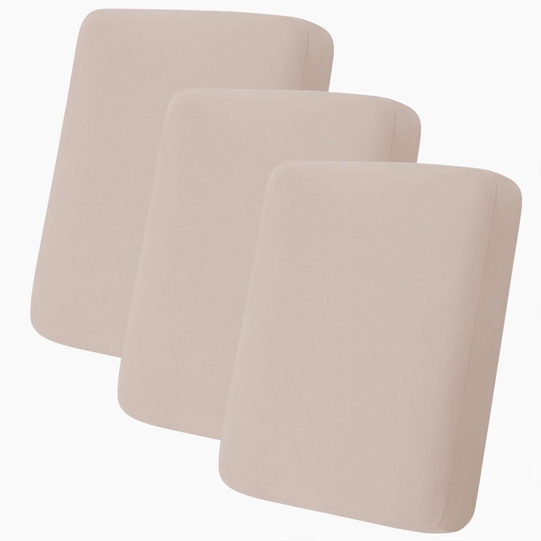 hyha Milk Silk Couch Cushion Covers, Soft Magic Sofa Covers Washable for 3 Cushion Couch, Stretch Sectional Outdoor Cushion Covers for Patio Furniture with Elastic Bottom(3 Packs, Taupe)