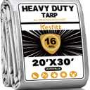 Kesfitt 16 Mil Heavy Duty Waterproof Tarp with Metal Grommets, 20x30 ft, Silver & Blue Reversible Poly Tarp for Outdoor Protection, Yard, Worksite, Equipment, Veicles,Pools Coverage