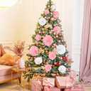24 Pcs Christmas Tissue Paper Pom Poms Ornaments Pink and White Tissue Paper Pom Poms Flowers Xmas Hanging Decorations Flowers for Pink and White Christmas Tree Ornaments Holiday Decorations