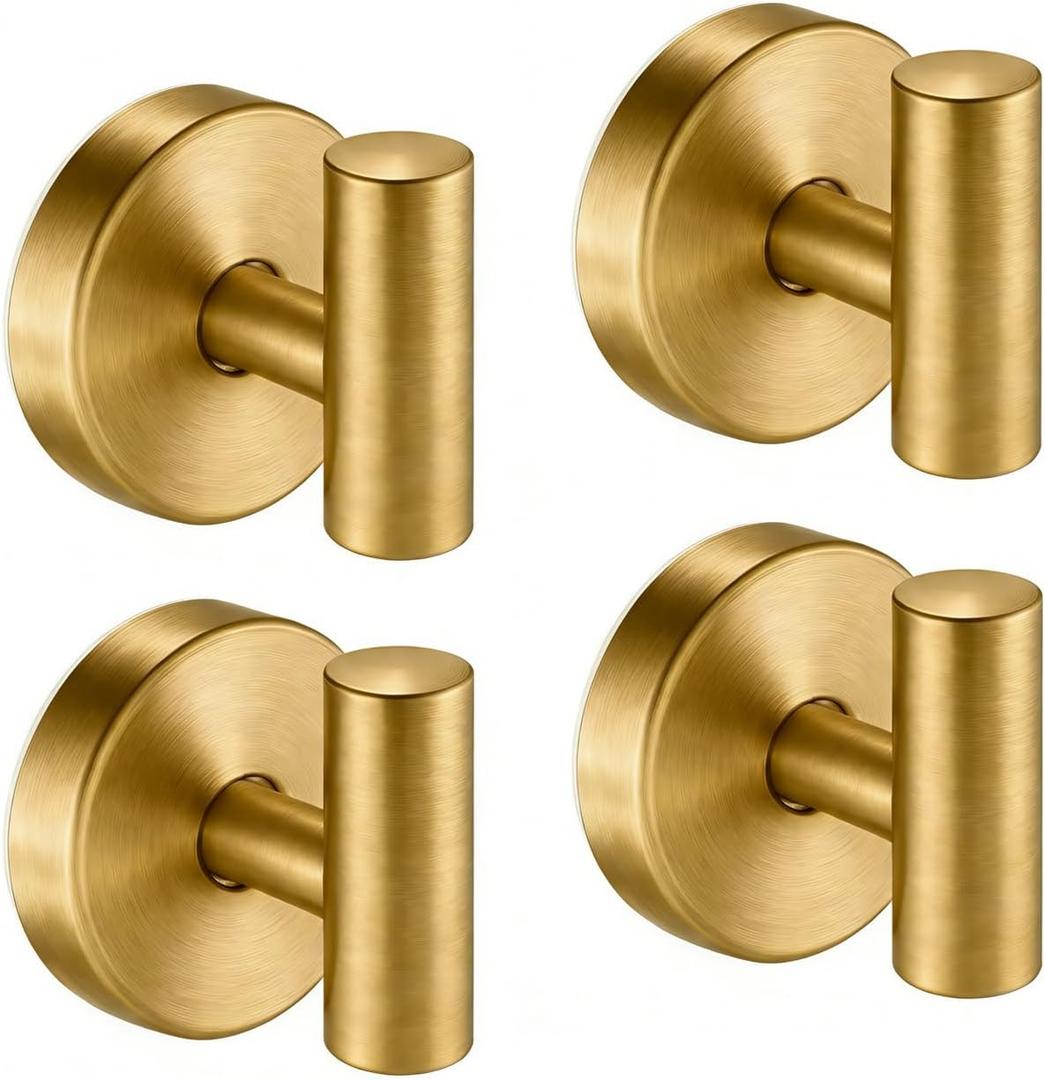 Waterproof No-Drilling Suction Cup Shower Hook, Brushed Gold | Strong Vacuum Hold | No Wall Damage | Durable 304 Stainless Steel | Perfect for Bathroom Towel, Robe & Shower Mirror