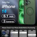 Magnetic for iPhone 16 Case,Upgraded [Full Camera Protection][Compatible with Magsafe][Mil-Grade Protection] Shockproof Slim Anti-Yellow Translucent Matte Phone Case for iPhone 16,Forest Green