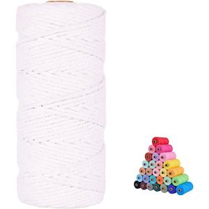 flipped 100% Natural Macrame Cotton Cord,3mm x109 Yard Twine String Cord Colored Cotton Rope Craft Cord for DIY Crafts Knitting Plant Hangers Christmas Wedding Dcor (White, 3mm*109yards)