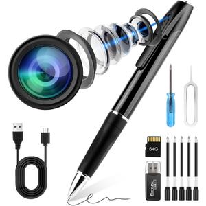 Mini Spy Camera Pen 1080P Full HD Video Recorder with 64GB Card, USB Charging, Security Surveillance Camera