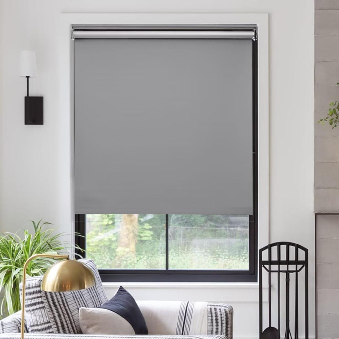 MYshade Free-Stop Cordless Roller Shades for Windows Room Darkening Roller Shades & Blinds Same Color Both Sides Fabric Pull Down Shade for Home Office Indoor Easy to Install Grey(33" W X 72" H)
