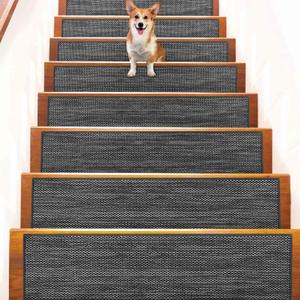 Seloom Linen Non Slip Stair Treads Carpet for Wooden Steps Indoor, Peel and Stick Carpet Stair Tread for Wood Stairs, Machine Washable Stair Runners for Pets, 15 Pack, Black (9" x36")