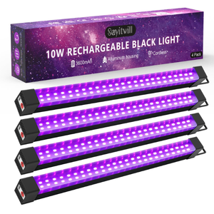 Rechargeable Black Light Bar 3 Packs, Battery Powered Black Lights for Glow Party, Cordless UV Strip Lights with On/Off/Dimma/Flash Switch, for Neon,Uranium Glass, Classroom,Paint, Poster,Stage