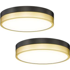 12'' LED Ceiling Light Fixture Flush Mount 2 Pack 18W Bedroom Ceiling Light Dimmable 3000K/3500K/4000K/5000K/6500K Black Gold Ceiling Lamp for Kitchen Bedroom Bathroom Hallway