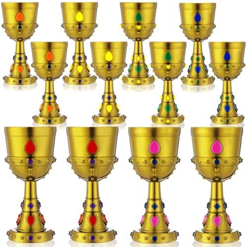 Skybooly 12 Pcs Medieval Molded Crown Goblets 8 oz Colorful Jeweled Goblet Vintage Plastic King Queen Party Cups Medieval Party Decorations for Halloween Carnival Drinking Supplies Broken Cup